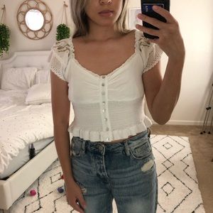 White embroidered crop top